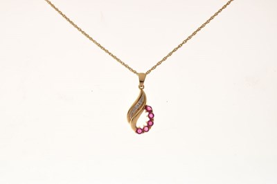Lot 82 - 9ct ruby and diamond pendant on chain