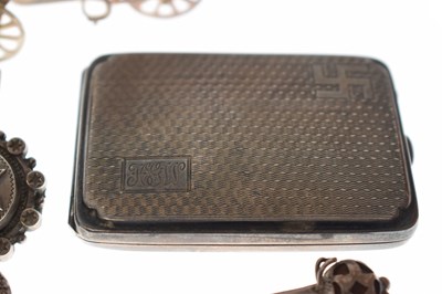 Lot 205 - Elizabeth II silver cigar cutter, silver fob, selection of silver brooches and white metal examples