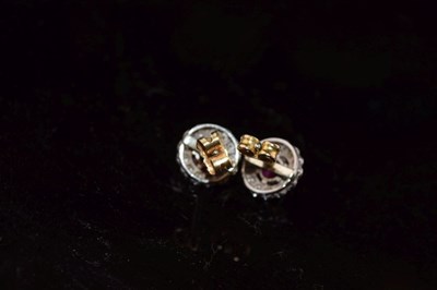 Lot 123 - Pair of ruby and diamond cluster ear studs