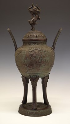 Lot 297 - Large Japanese bronze censer / urn and cover