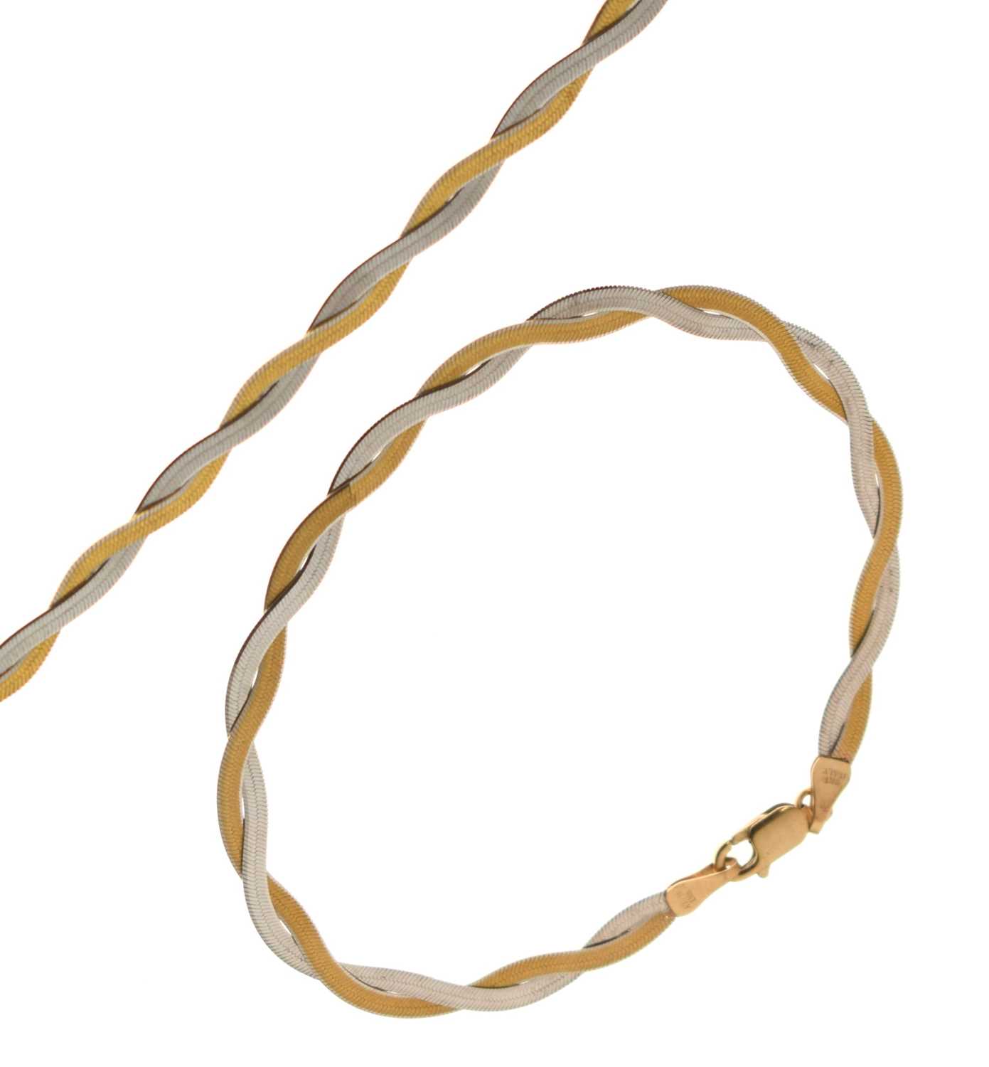 Lot 134 - Italian bi-colour 9ct gold plaited necklace and matching bracelet