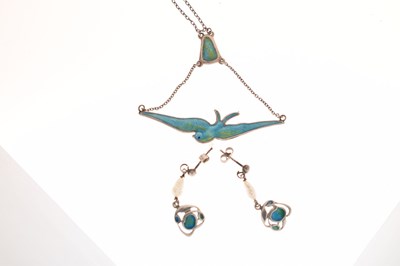 Lot 57 - Charles Horner enamelled pendant necklace together with enamelled unassociated earrings