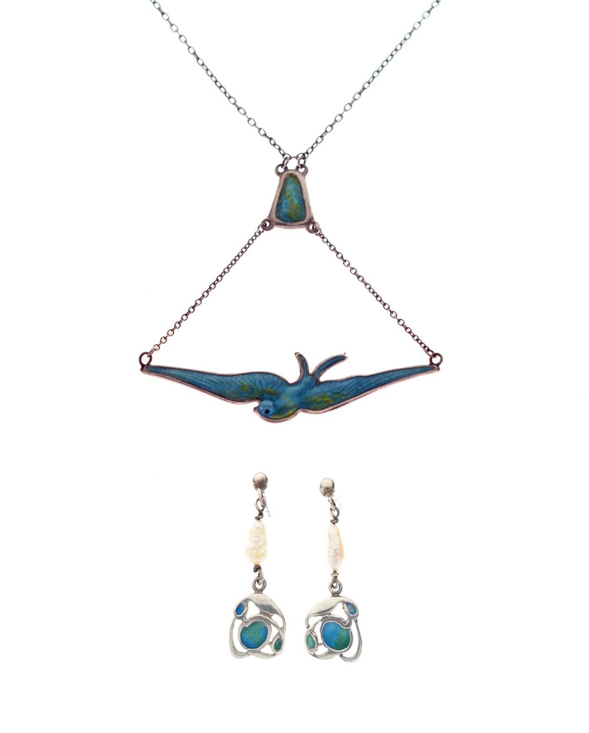 Lot 57 - Charles Horner enamelled pendant necklace together with enamelled unassociated earrings