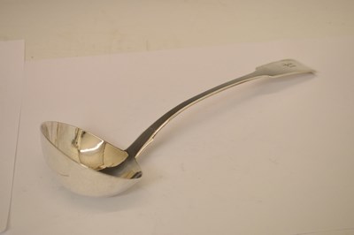 Lot 128 - Late Victorian Irish silver fiddle pattern rat tail ladle