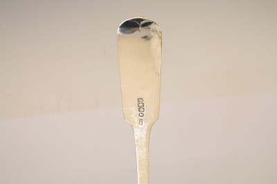 Lot 128 - Late Victorian Irish silver fiddle pattern rat tail ladle