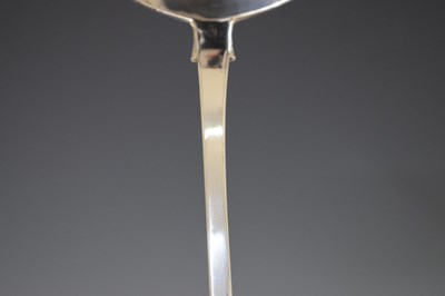 Lot 128 - Late Victorian Irish silver fiddle pattern rat tail ladle