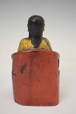 Lot 664 - Small 19th century Chinese Qing dynasty gilt and red lacquer wooden figure