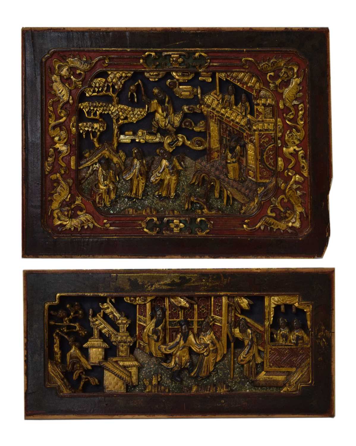 Lot 328 - Two Chinese carved and gilded wooden panels