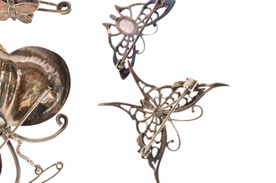 Lot 101 - Collection of seven butterfly brooches and a ruby set butterfly pendant necklace