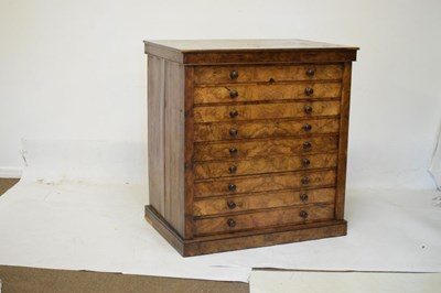 Lot 587 - Mid 19th Century figured and burr walnut plan chest or collector's cabinet