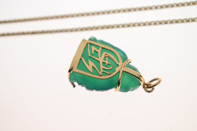 Lot 162 - Jade Buddha pendant on 9ct gold box link chain, etc