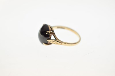 Lot 212 - Garnet cabochon single stone 9ct gold ring, and two pairs of earrings