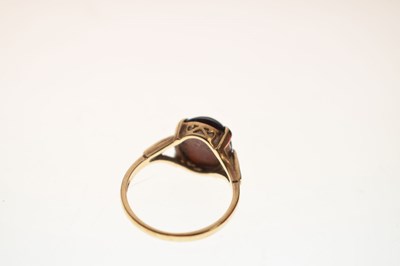 Lot 212 - Garnet cabochon single stone 9ct gold ring, and two pairs of earrings