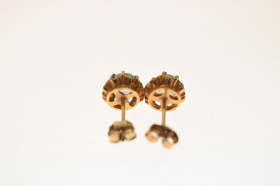 Lot 212 - Garnet cabochon single stone 9ct gold ring, and two pairs of earrings