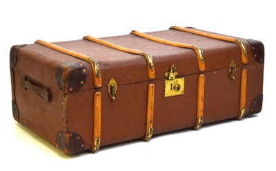 Lot 547 - Vintage wooden-bound canvas luggage trunk