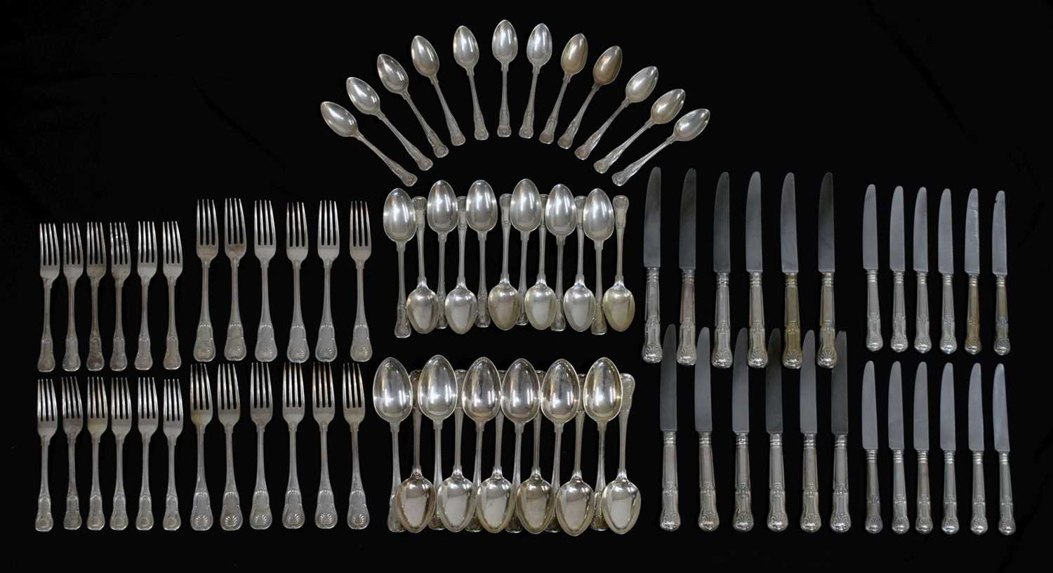 Lot 102 - Set of Kings pattern silver cutlery, twelve settings