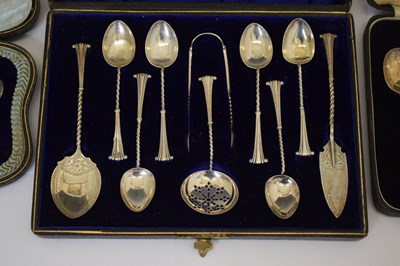Lot 415 - Cased set of six Elizabeth II silver Apostle spoons and sugar tongs, etc