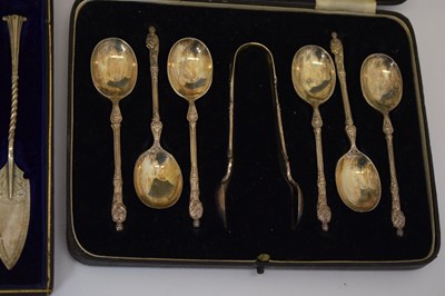 Lot 415 - Cased set of six Elizabeth II silver Apostle spoons and sugar tongs, etc