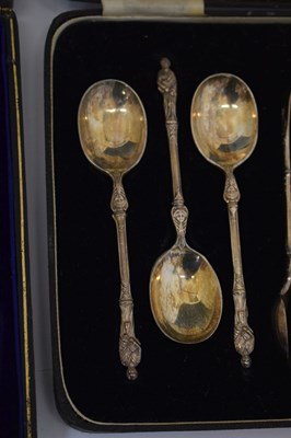 Lot 415 - Cased set of six Elizabeth II silver Apostle spoons and sugar tongs, etc