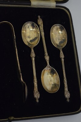 Lot 415 - Cased set of six Elizabeth II silver Apostle spoons and sugar tongs, etc