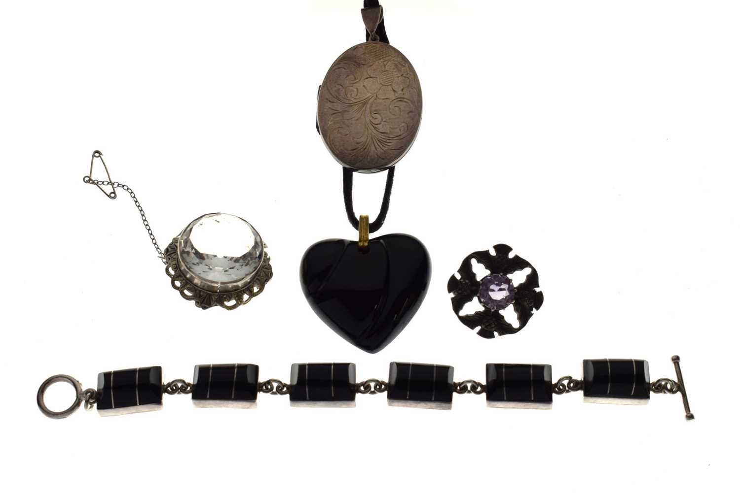 Lot 268 - Baccarat pendant, Mexican silver onyx bracelet, Scottish brooch, etc
