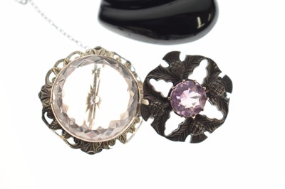 Lot 268 - Baccarat pendant, Mexican silver onyx bracelet, Scottish brooch, etc