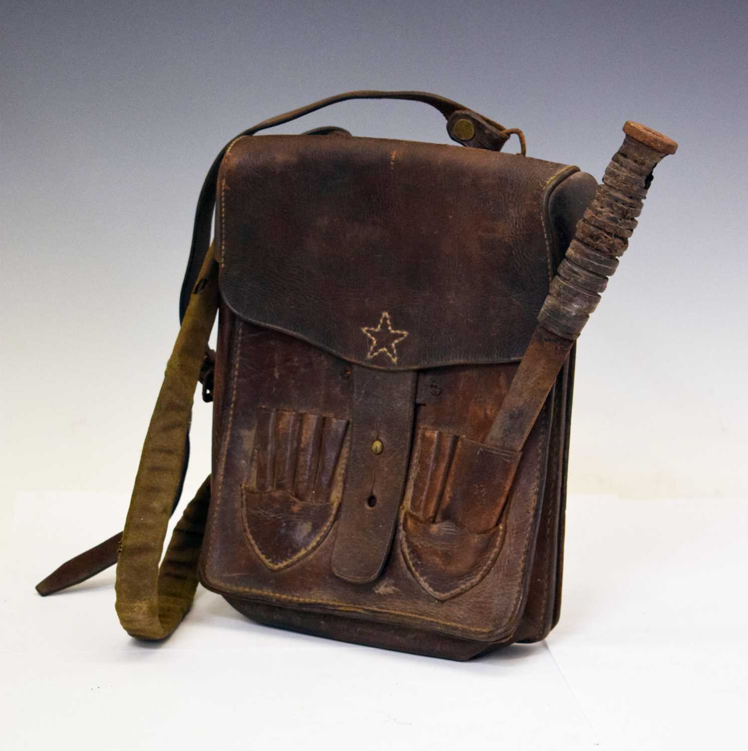 Lot 158 - Brown leather military 'satchel', possibly Korean or Chinese