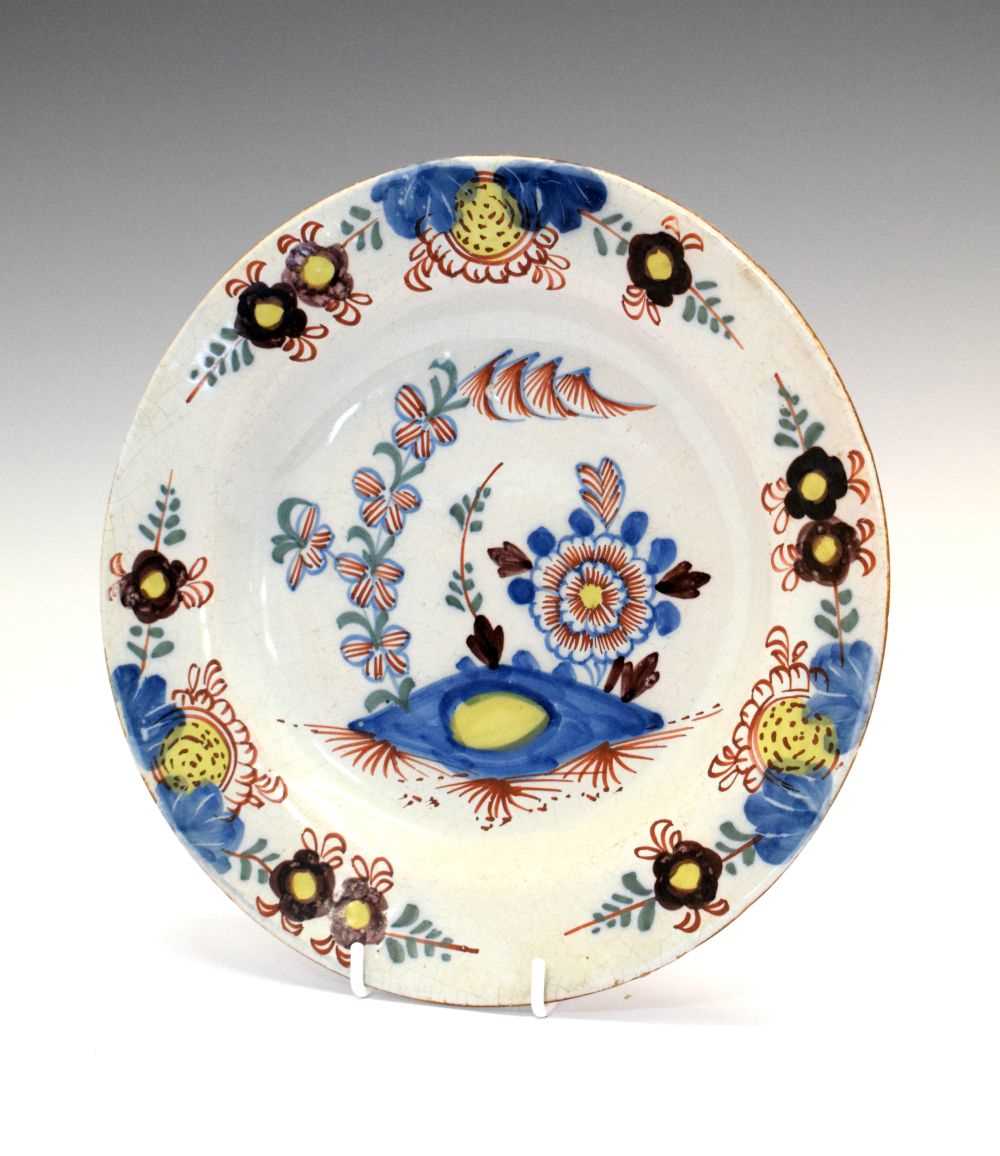 Lot 349 - 18th Century polychrome Delftware plate