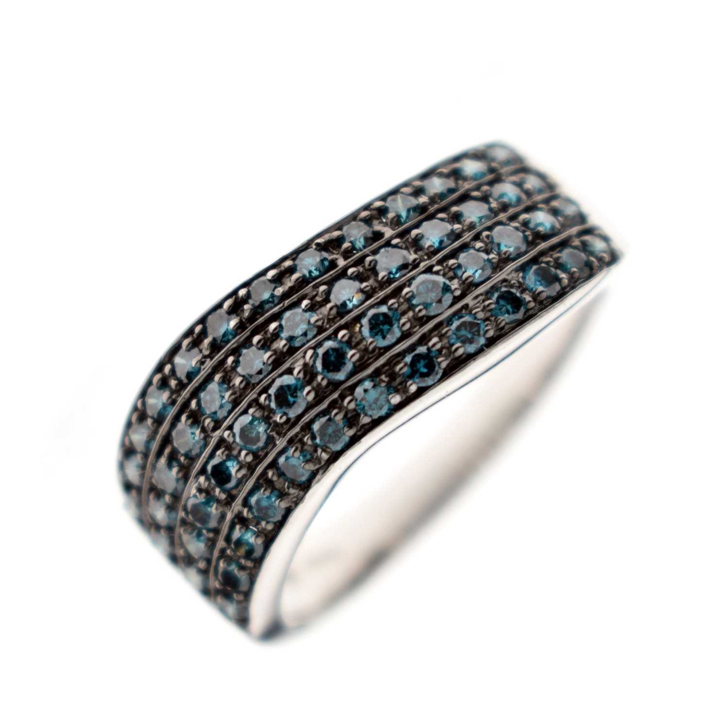 Lot 14 - Fancy blue diamond multi-stone 9ct white gold dress ring