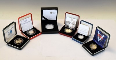 Lot 183 - Six GB silver proof coins in presentation cases