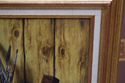 Lot 297 - Werner Van Hoylandt (Belgian, b.1951) - Oil on panel - 'Les Bottines Rouges'