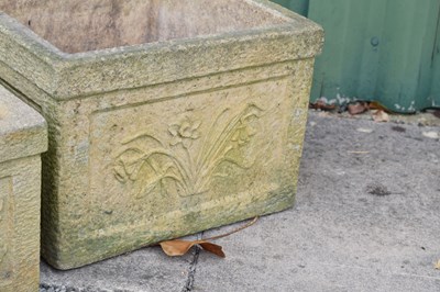 Lot 805 - Set of three Sandford Stone square garden planters