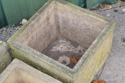 Lot 805 - Set of three Sandford Stone square garden planters