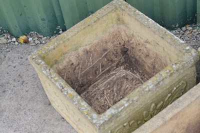 Lot 805 - Set of three Sandford Stone square garden planters