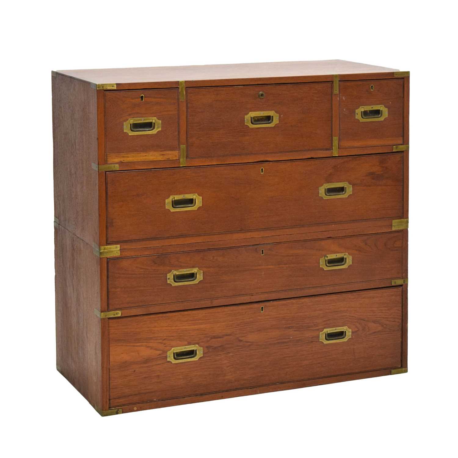 Lot 780 - Victorian brass bound teak military or 'Campaign' chest