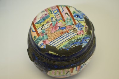 Lot 656 - Chinese Canton Famille Rose porcelain ginger jar and enamel pot
