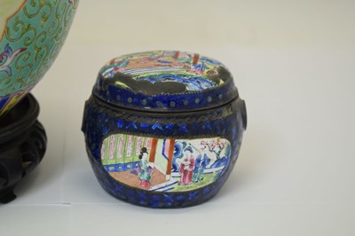 Lot 656 - Chinese Canton Famille Rose porcelain ginger jar and enamel pot
