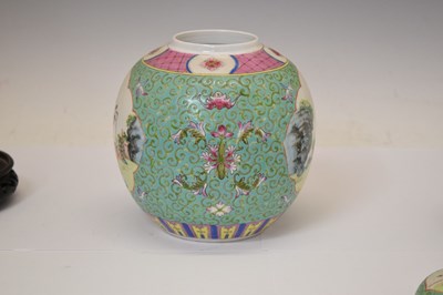 Lot 656 - Chinese Canton Famille Rose porcelain ginger jar and enamel pot