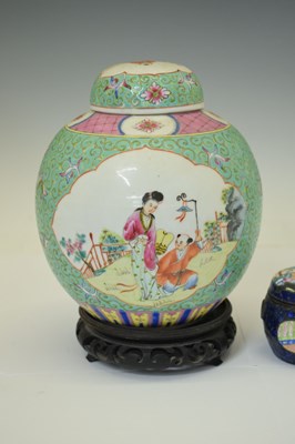 Lot 656 - Chinese Canton Famille Rose porcelain ginger jar and enamel pot