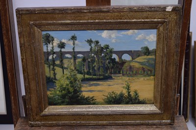Lot 287 - Louise Jacobs, RA, (British, 1880-1946) - Oil on board - 'The Viaduct, Dinan'