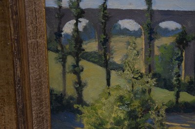 Lot 287 - Louise Jacobs, RA, (British, 1880-1946) - Oil on board - 'The Viaduct, Dinan'