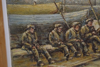 Lot 629 - Clarence E Barnes (20th century) - Oil on board - 'Boatbuilding St Ives Harbour'