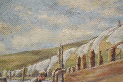 Lot 629 - Clarence E Barnes (20th century) - Oil on board - 'Boatbuilding St Ives Harbour'