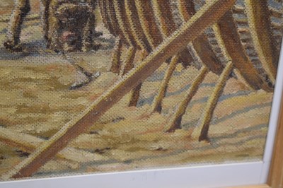 Lot 629 - Clarence E Barnes (20th century) - Oil on board - 'Boatbuilding St Ives Harbour'