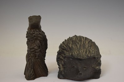 Lot 439 - Richard Fisher - Bronzed resin figure of a mouse on wheat, together with a hedgehog