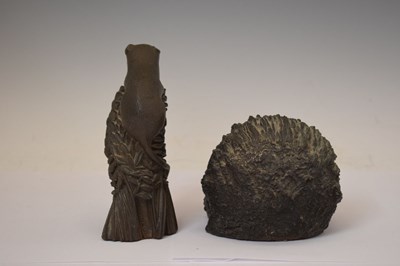 Lot 439 - Richard Fisher - Bronzed resin figure of a mouse on wheat, together with a hedgehog