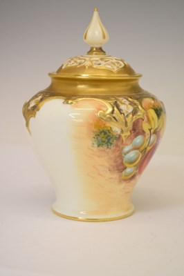 Lot 226 - Royal Worcester - Porcelain fruit painted baluster pot pourri vase