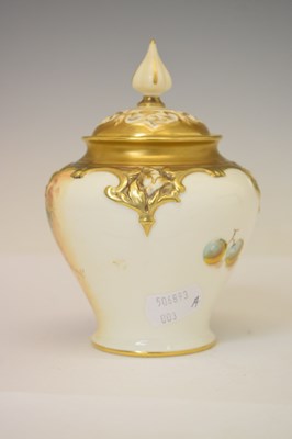 Lot 226 - Royal Worcester - Porcelain fruit painted baluster pot pourri vase