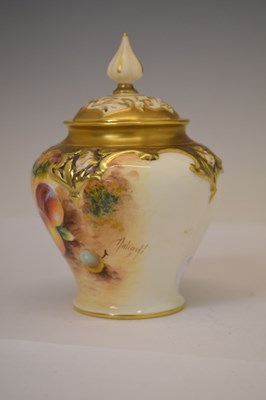 Lot 226 - Royal Worcester - Porcelain fruit painted baluster pot pourri vase