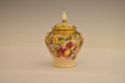 Lot 226 - Royal Worcester - Porcelain fruit painted baluster pot pourri vase